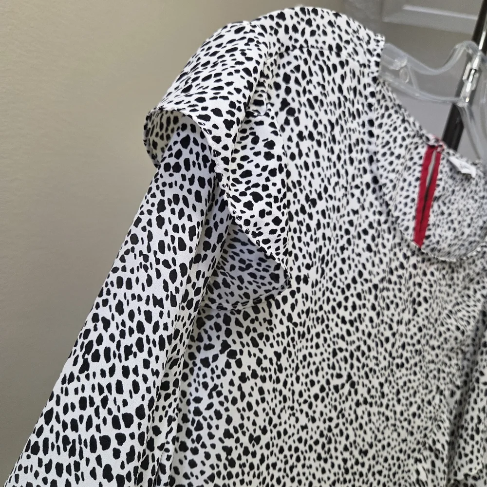 Reitmans Black & White Speckled Ruffle Blouse | Long Sleeve Workwear Top - Picture 5 of 9